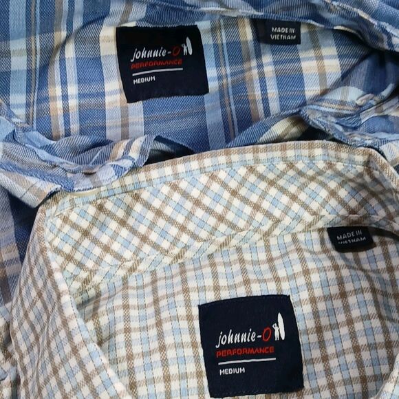 Johnnie O Button Up Shirt Lot (2) Mens M Plaid Check Performance Preppy Classic - Picture 4 of 14